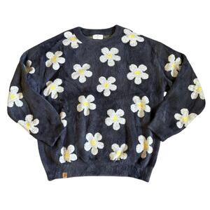 Women’s Simply Southern Oversized Blue Gray Daisy Sweater Shirt Size Large